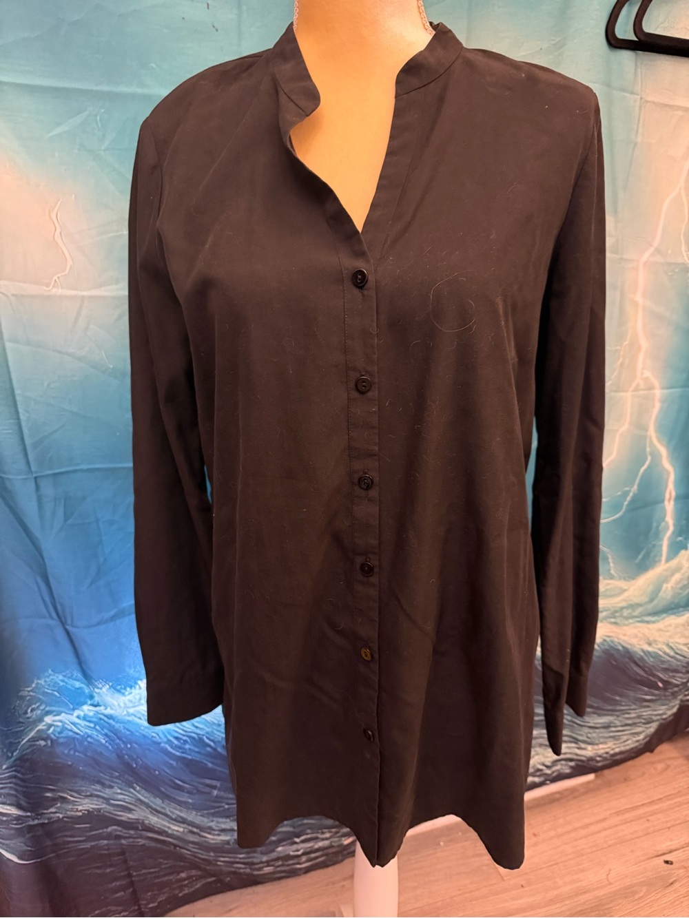 Eileen Fisher Black Long Sleeve Button-Down Tunic